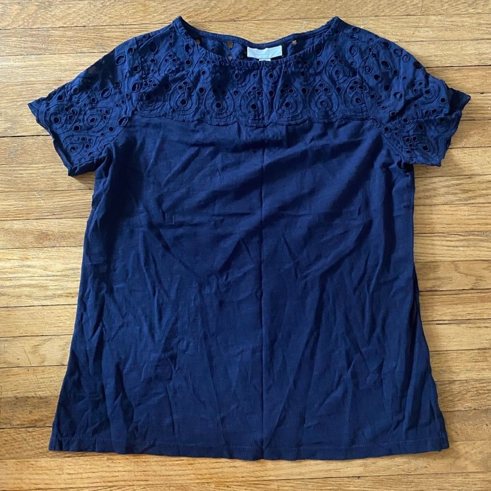 Charter Club Short Sleeve Eyelet Tee - Navy - PM